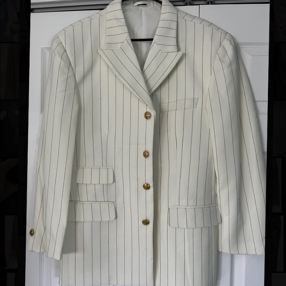 FULL SUIT, White with Black pinstripes Blazer & Pants vintage